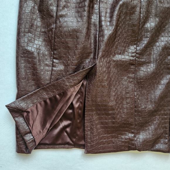 7 For All Mankind Strapless Dress Brown Faux Leather Snakeskin Print Sexy Medium - Picture 6 of 13